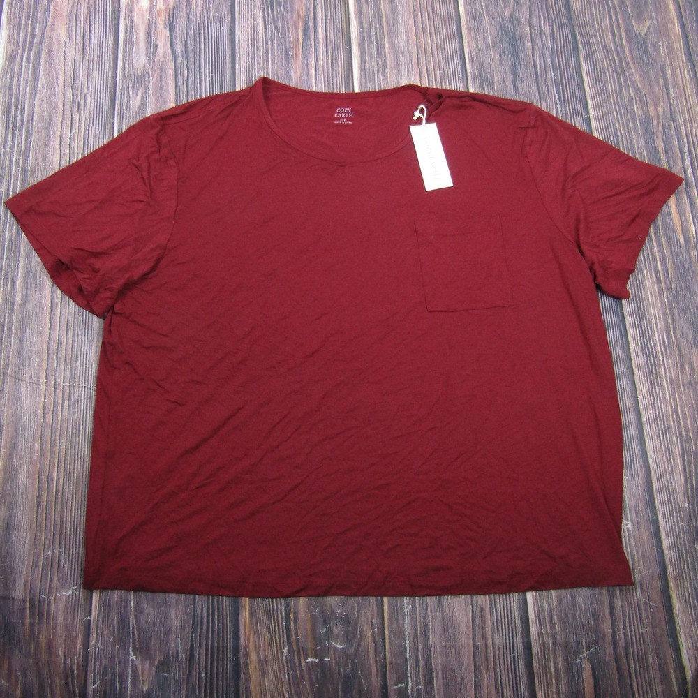 Cozy Earth Shirt Womens XXXL Red Crew Neck Bamboo Stretch Jersey Pocket